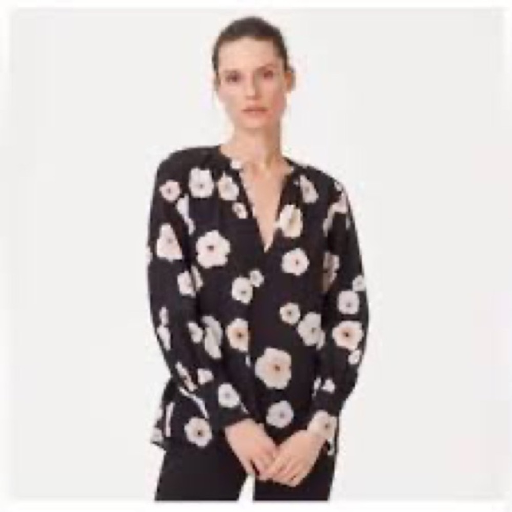Club Monaco Silk Floral Blouse Black Medium